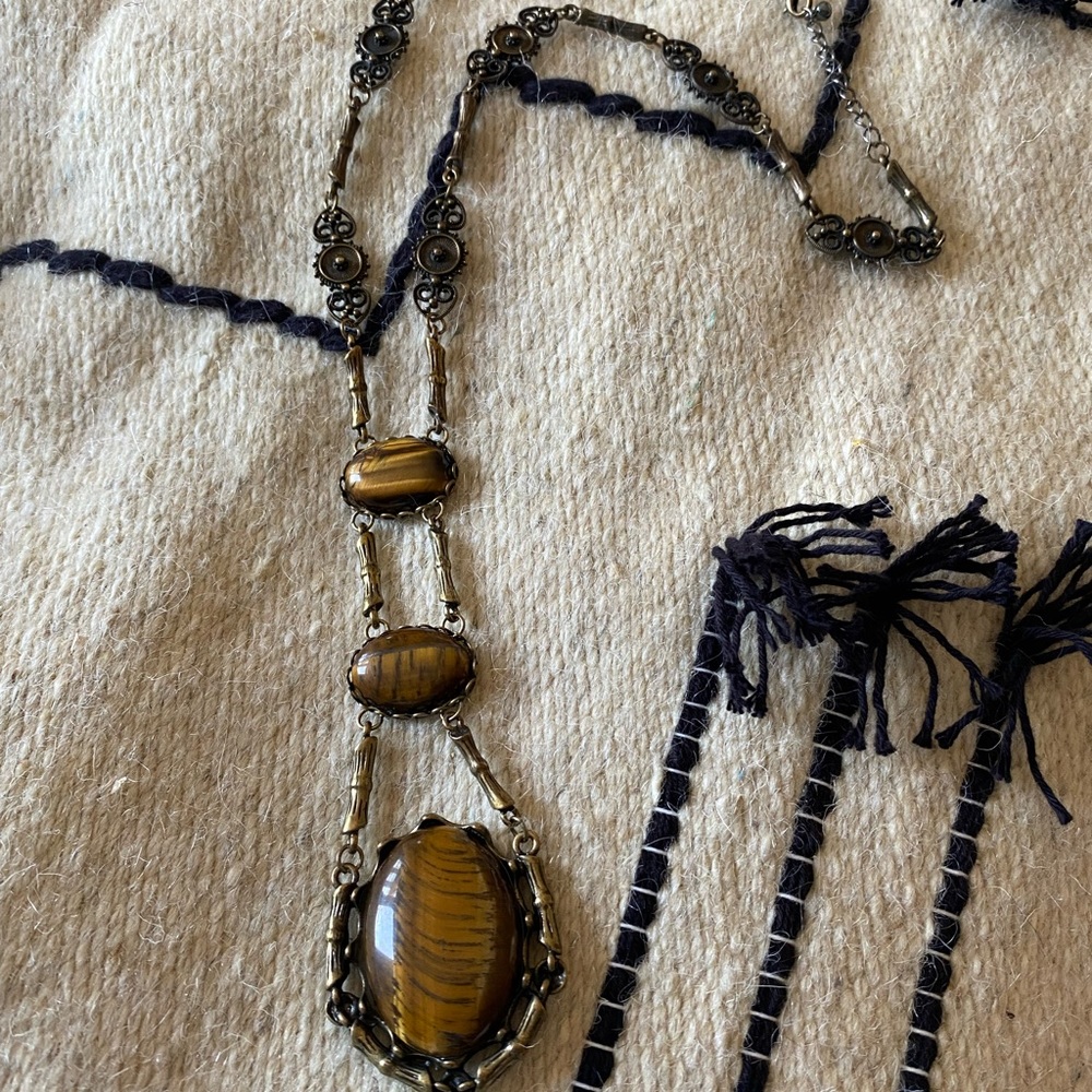 Boho vintage handmade tigers eye steampunk necklace. Unique- boutique. EUC